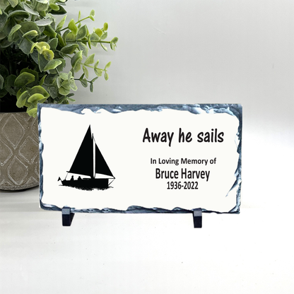 Sailor Memorial Stone -"Away he sails" Sailboat Memorial Gift