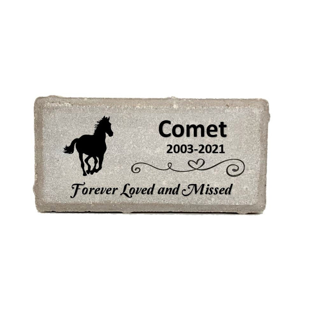 Personalized Horse Memorial Gifts with a variety of indoor and outdoor stone choices at www.florida-funshine.com. Our Custom Pet Memorial Stones serve as heartfelt sympathy gifts for those grieving a pet loss, ensuring a lasting tribute cherished for years. Enjoy free personalization, quick shipping in 1-2 business days, and quality crafted memorials made in the USA.