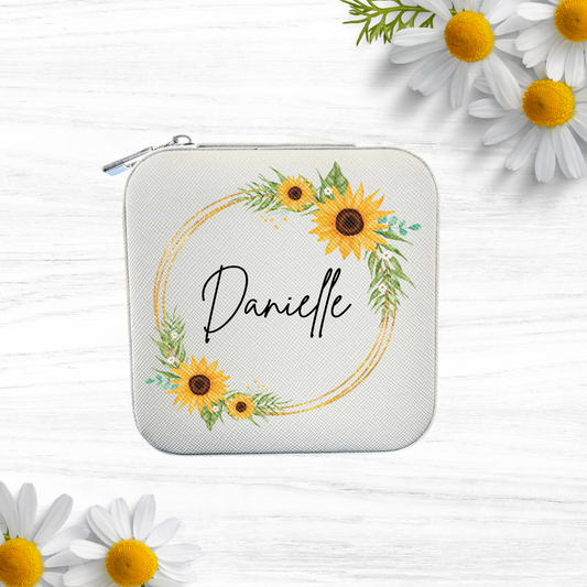 Personalized Sunflower Travel Jewelry Case