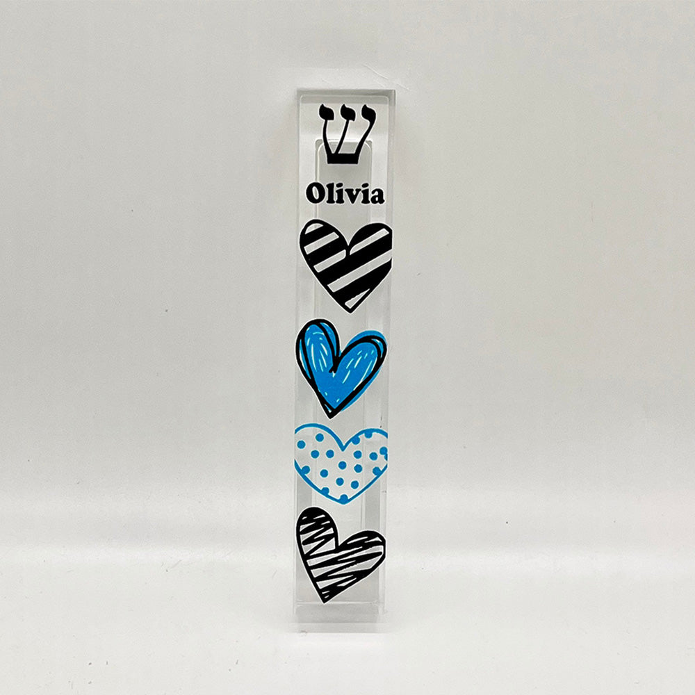 Heart Mezuzah- Turquoise and black - With or without name