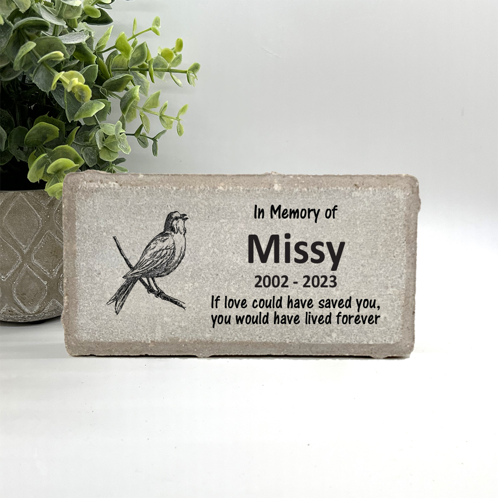 Personalized Bird Memorial Gifts with a variety of indoor and outdoor stone choices at www.florida-funshine.com. Our Custom Pet Memorial Stones serve as heartfelt sympathy gifts for those grieving a pet loss, ensuring a lasting tribute cherished for years. Enjoy free personalization, quick shipping in 1-2 business days, and quality crafted memorials made in the USA.