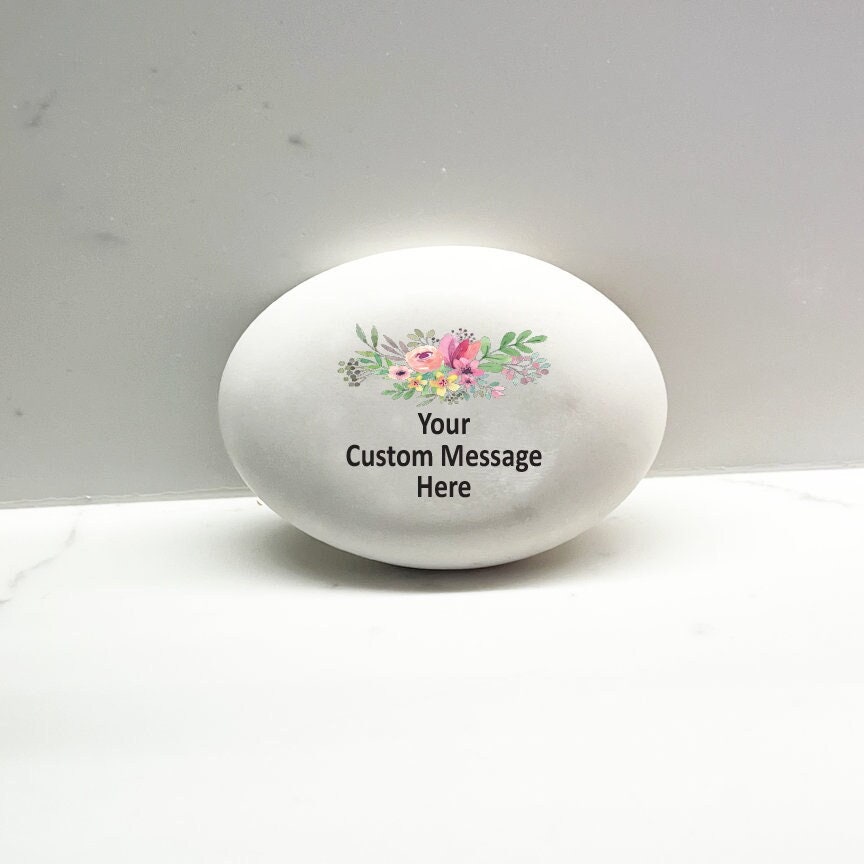 Custom Stone, Personalized Handcrafted Stone with Flowers and Your Word or message, Personalized Faux Stone, Custom Printed Stones