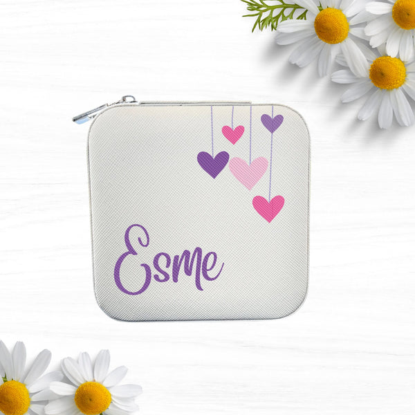 Personalized Jewelry Case for little girl, Custom Printed Jewelry Box with Name and hearts, Great Flower Girl Gift Idea, Birthday Gift Idea