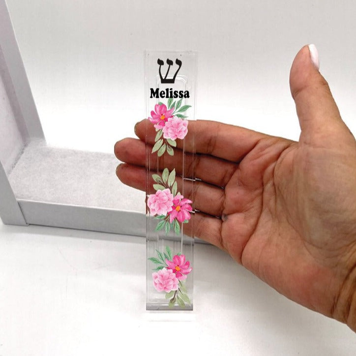Mezuzah - Flower Mezuzah - With or without Name - Acrylic Mezuzah - Modern Mezuzah - Personalized Mezuzah - Floral Mezuzah Case