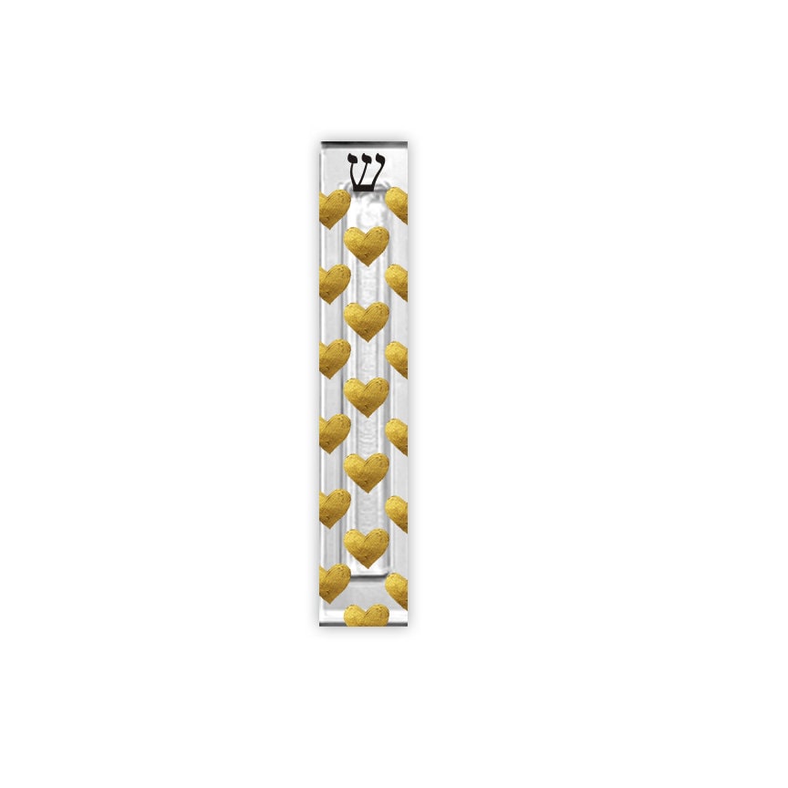 Personalized Heart Mezuzah - With or without name - Gold Hearts Acrylic Mezuzah - Girl Mezuzah - New Baby Gift - New Home Gift - Family Gift