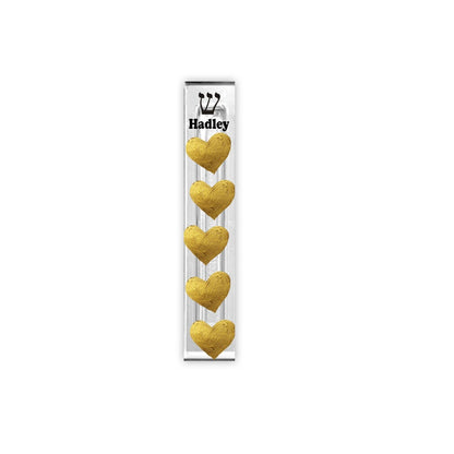 Personalized Heart Mezuzah - With or without name - Gold Hearts Acrylic Mezuzah - Teen Trendy Mezuzah - New Baby Gift - New Home Gift