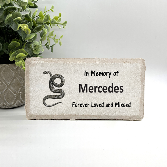 Personalized Snake Memorial Gifts with a variety of indoor and outdoor stone choices at www.florida-funshine.com. Our Custom Pet Memorial Stones serve as heartfelt sympathy gifts for those grieving a pet loss, ensuring a lasting tribute cherished for years. Enjoy free personalization, quick shipping in 1-2 business days, and quality crafted memorials made in the USA.