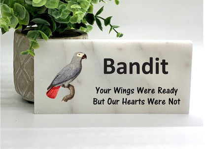 African Grey Memorial Stone - Your Wings Were Ready But Our Hearts Were Not