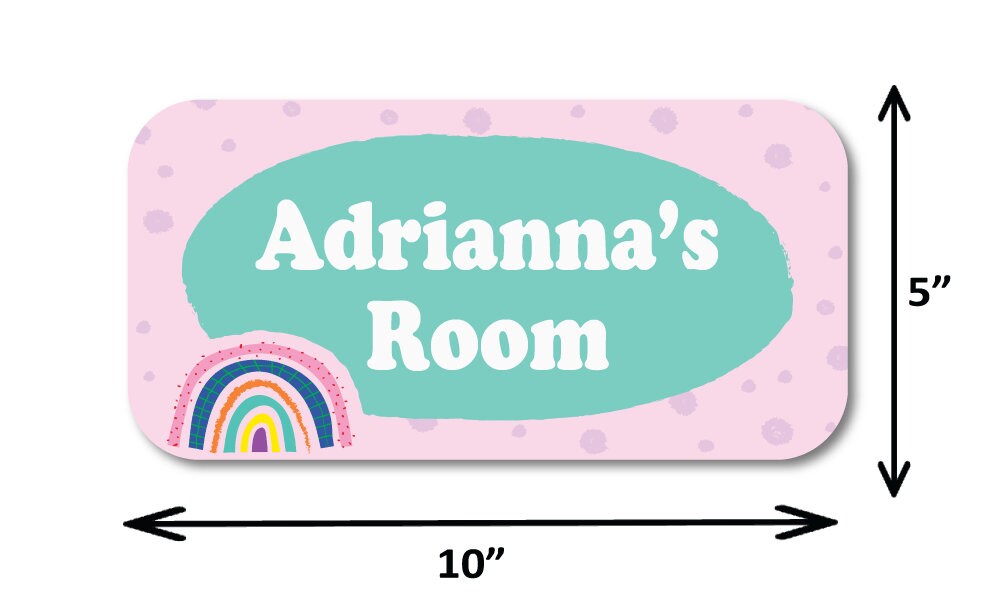 Personalized Name Sign -5" x 10"  Cute Rainbow Sign -  Teen, Kids , Girl, Baby Room - Custom Room Name Sign - Choice of Wording and Font