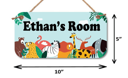 Jungle Animal Theme Personalized Room Sign - Door Sign- Name Sign