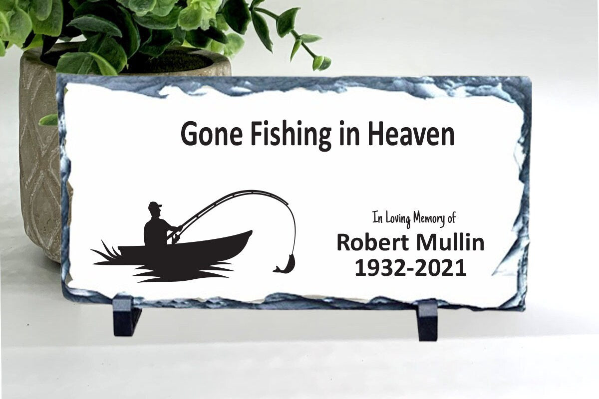 Memorial Stone - "Gone Fishing in Heaven" - Fisherman Memorial Gift