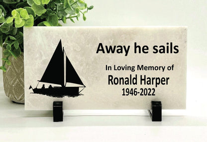 Sailor Memorial Stone -"Away he sails" Sailboat Memorial Gift