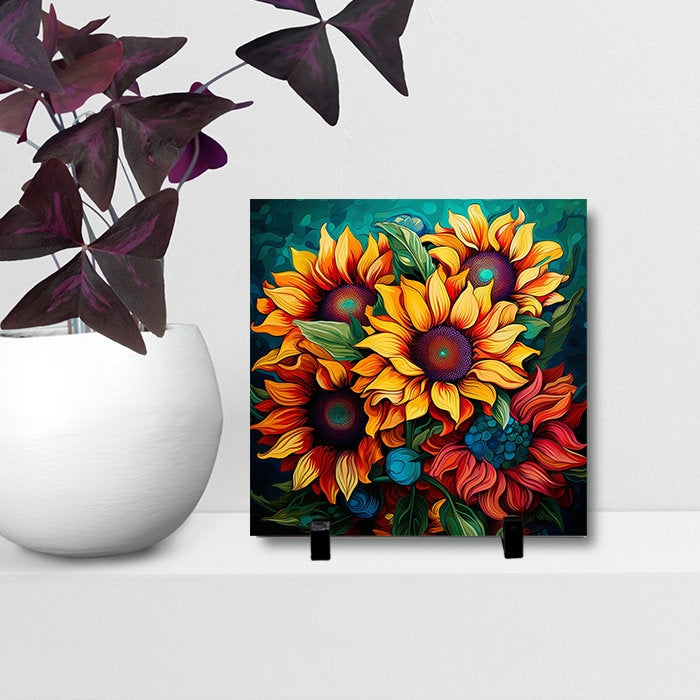 Sunflower Art - Custom Tile, 8" x 8" Ceramic Tile