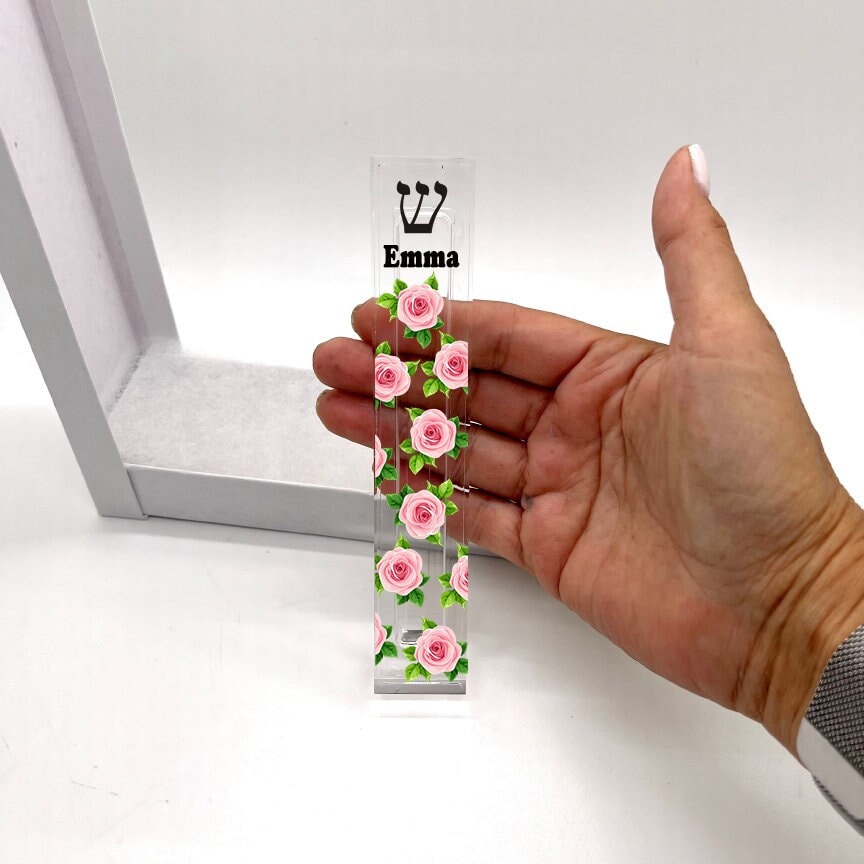 Mezuzah - Roses Mezuzah - With or without name - Acrylic Flower Mezuzah - Floral Judaica Gift - New Baby Gift - New home gift