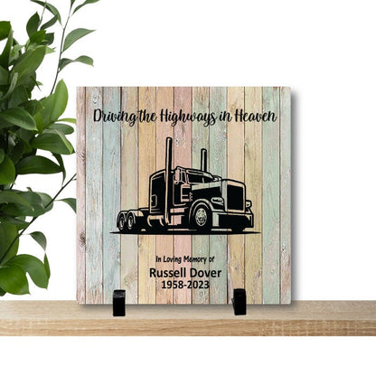Truck Driver Memorial - Memorial Keepsake - Sympathy Gift - Condolence Gift - Custom Memorial Gift - Trucker memorial - background choice