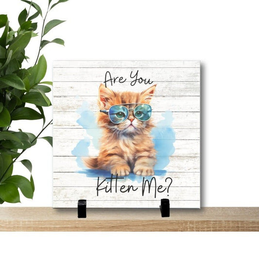 Are you kitten me? Funny Cat Art, 8" x 8" Ceramic Tile with stand, Funny Cat Gift, Cat lover gift, cat lady gift