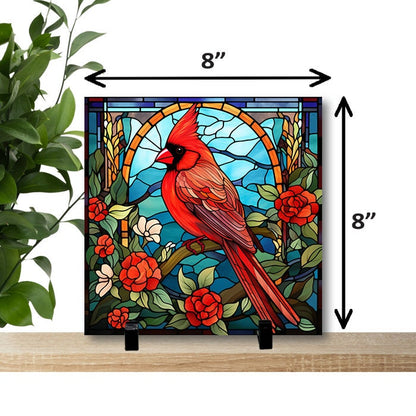 Cardinal Art - Stained glass look tile - Cardinal Print 8" x 8" custom Tile, Ceramic Tile Stained Glass Style Cardinal
