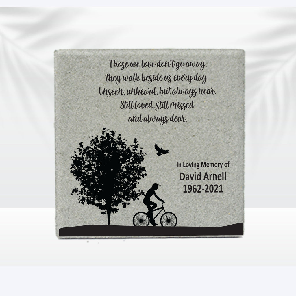Personalized Bicycle Memorial Gift with a variety of indoor and outdoor stone choices at www.florida-funshine.com. Our Personalized Family And Friends Memorial Stones serve as heartfelt sympathy gifts for those grieving the loss of a loved one, ensuring a lasting tribute cherished for years. Enjoy free personalization, quick shipping in 1-2 business days, and quality crafted memorials made in the USA.