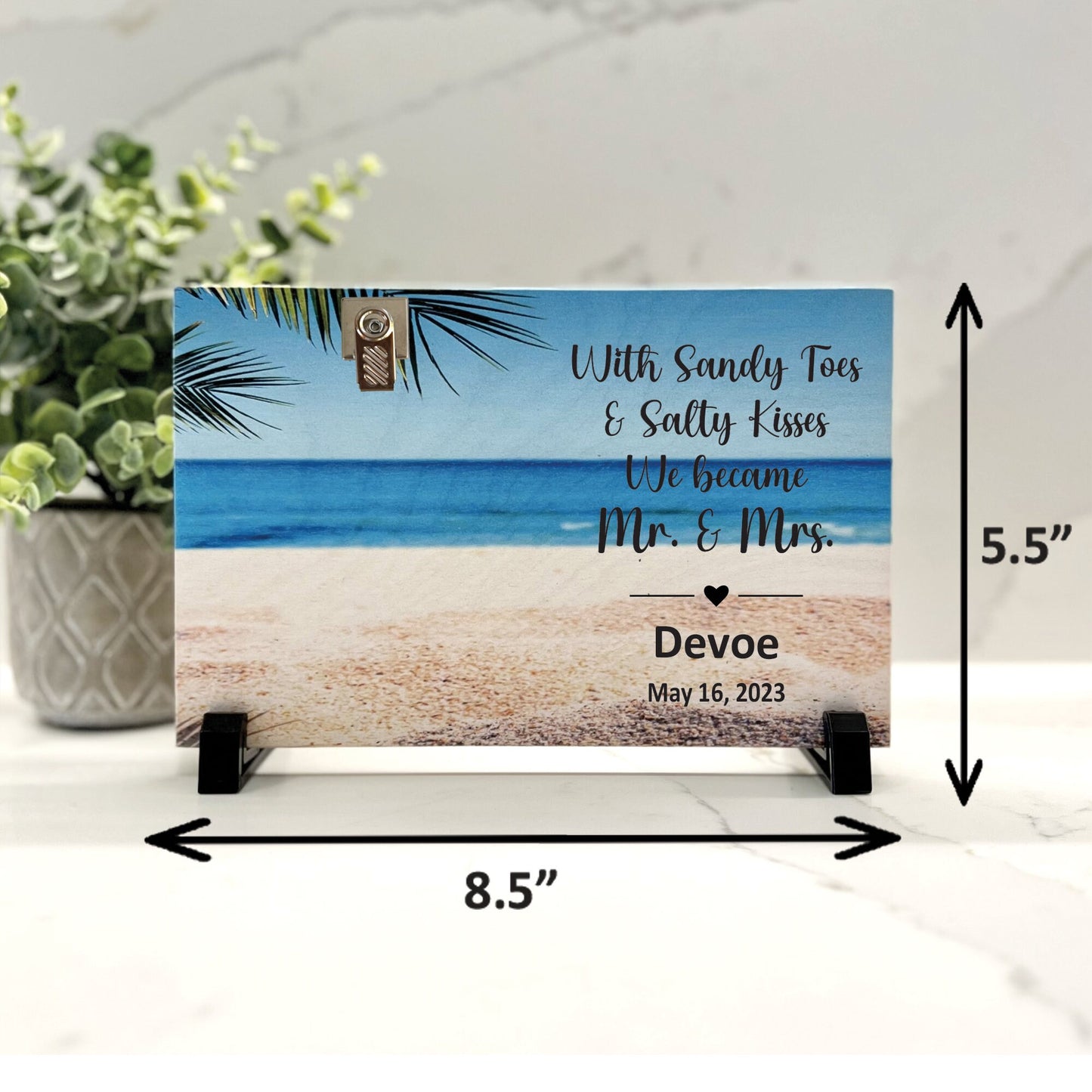 Sandy Toes and Salty Kisses Personalized Wedding Picture Frame, Beach Wedding Gift, Custom wood frame for newlyweds, New Mr. and Mrs. Gift