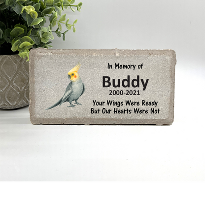 Personalized Cockatiel Memorial Gifts with a variety of indoor and outdoor stone choices at www.florida-funshine.com. Our Custom Pet Memorial Stones serve as heartfelt sympathy gifts for those grieving a pet loss, ensuring a lasting tribute cherished for years. Enjoy free personalization, quick shipping in 1-2 business days, and quality crafted memorials made in the USA.