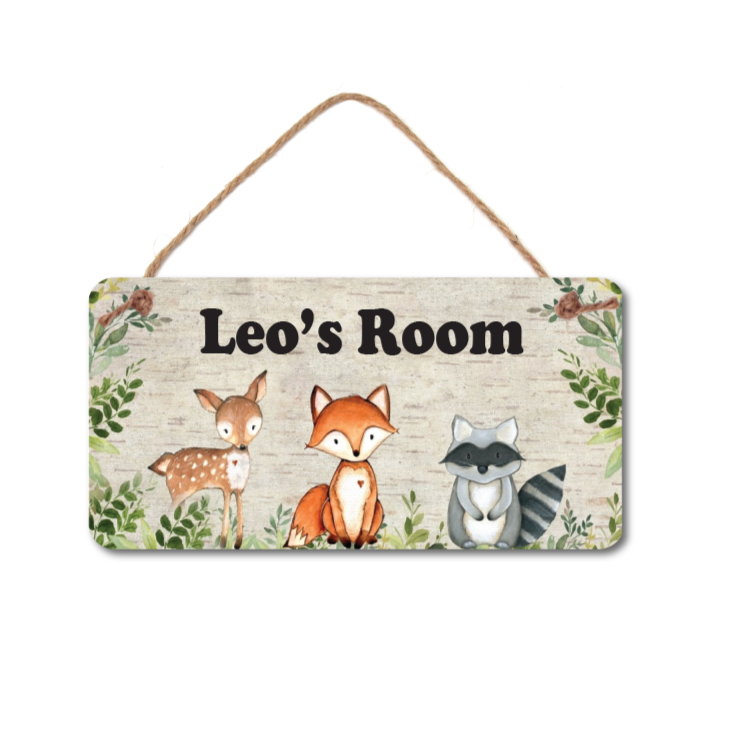 Woodland Animal Personalized Name Sign -5" x 10" Sign