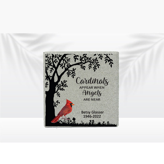 Cardinal Memorial Stone - 12" x 12"- Cardinals Appear When Angels Are Near