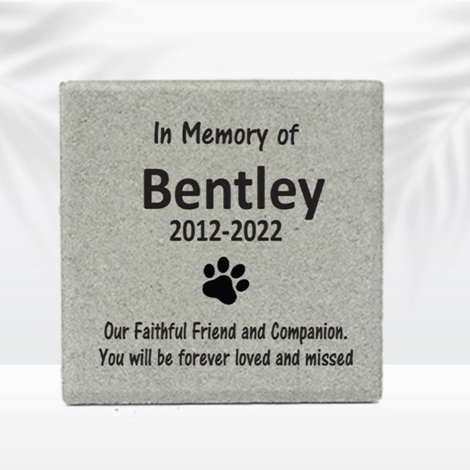 Personalized Dog Memorial Gifts at www.florida-funshine.com. Our Custom Pet Memorial Stones serve as heartfelt sympathy gifts for those grieving a pet loss, ensuring a lasting tribute cherished for years. Enjoy free personalization, quick shipping in 1-2 business days, and quality crafted memorials made in the USA.