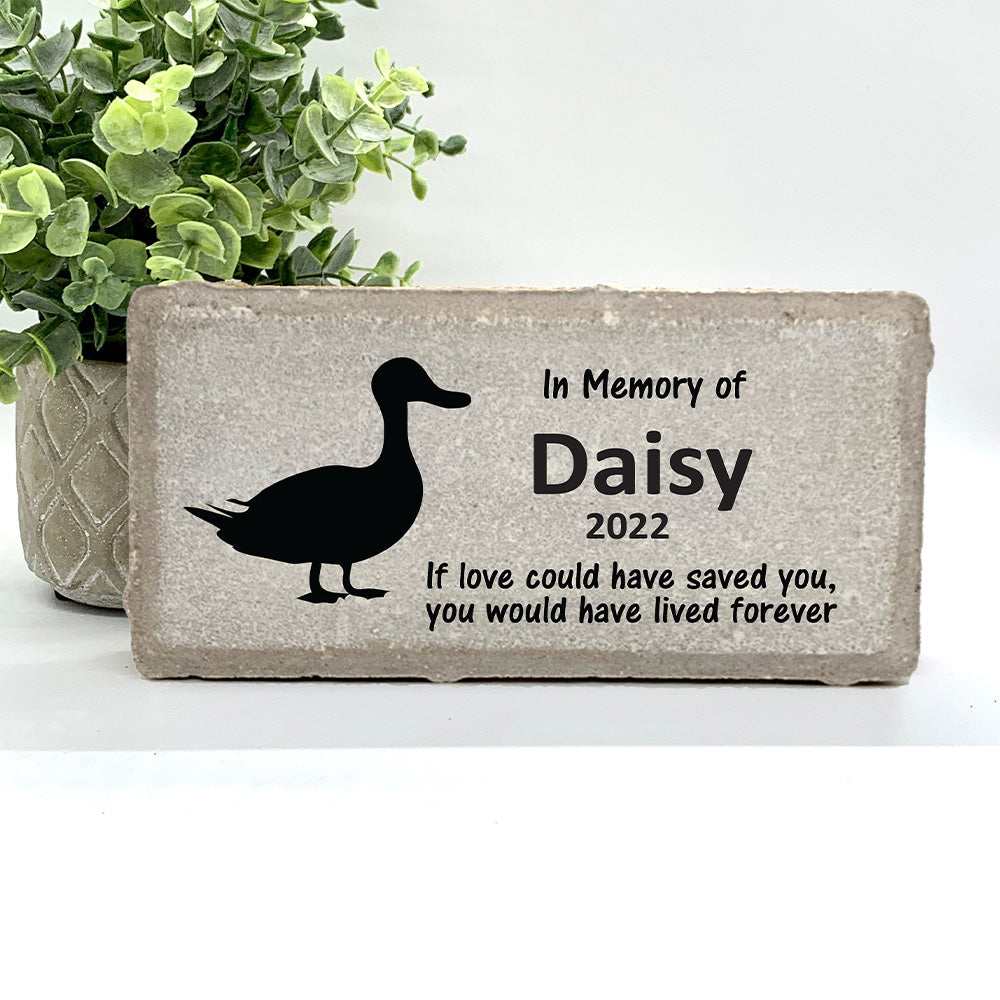 Personalized Duck Memorial Gifts with a variety of indoor and outdoor stone choices at www.florida-funshine.com. Our Custom Pet Memorial Stones serve as heartfelt sympathy gifts for those grieving a pet loss, ensuring a lasting tribute cherished for years. Enjoy free personalization, quick shipping in 1-2 business days, and quality crafted memorials made in the USA.