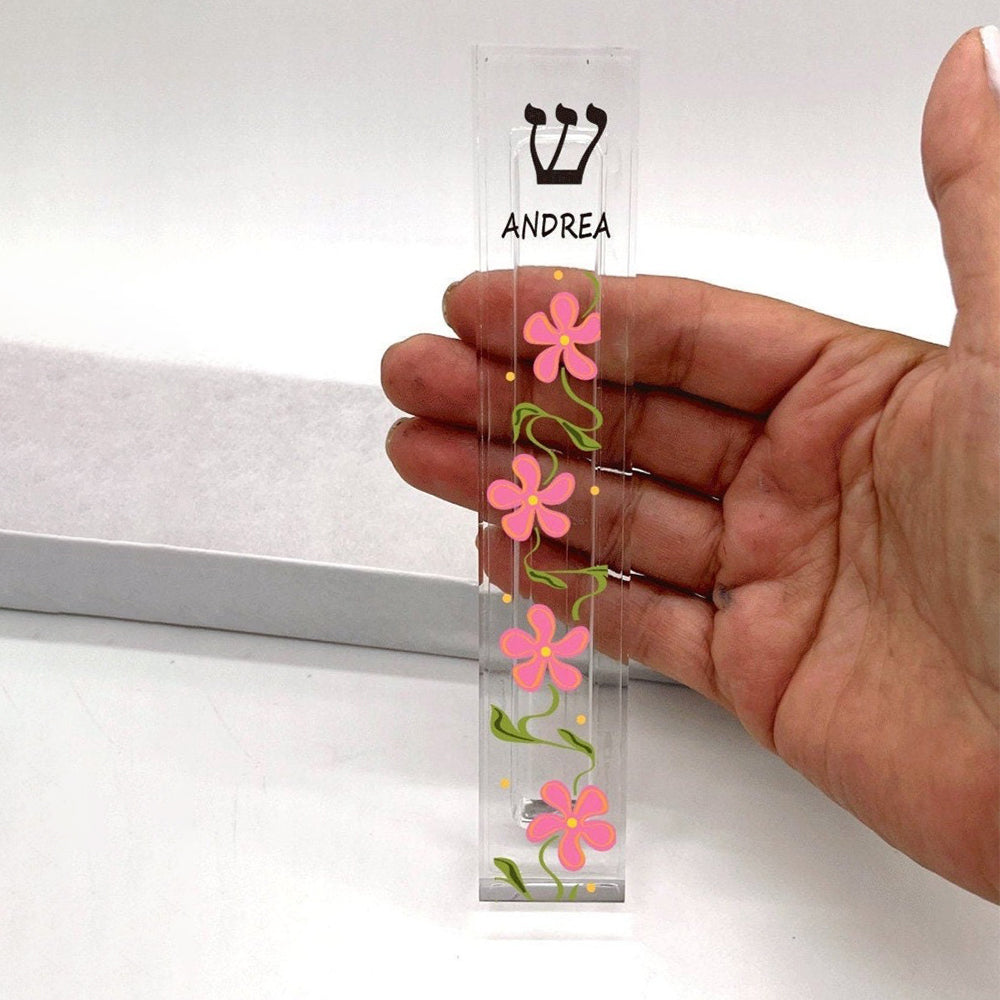 Flower Mezuzah - With or without name - Personalized Acrylic Mezuzah