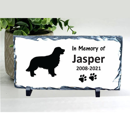 Personalized Golden Retriever Memorial Gifts with a variety of indoor and outdoor stone choices at www.florida-funshine.com. Our Custom Pet Memorial Stones serve as heartfelt sympathy gifts for those grieving a pet loss, ensuring a lasting tribute cherished for years. Enjoy free personalization, quick shipping in 1-2 business days, and quality crafted memorials made in the USA.