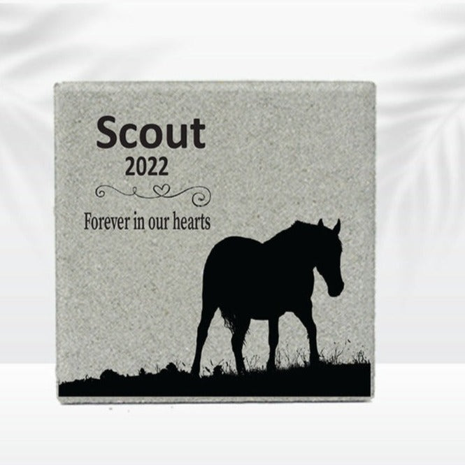 Personalized Horse Memorial Gifts at www.florida-funshine.com. Our Custom Pet Memorial Stones serve as heartfelt sympathy gifts for those grieving a pet loss, ensuring a lasting tribute cherished for years. Enjoy free personalization, quick shipping in 1-2 business days, and quality crafted memorials made in the USA.