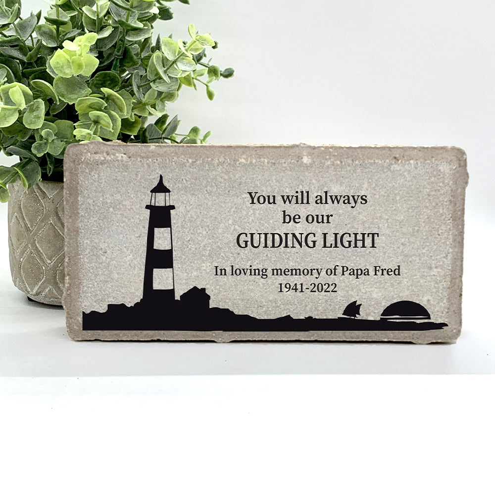 Personalized Lighthouse Memorial Gift with a variety of indoor and outdoor stone choices at www.florida-funshine.com. Our Personalized Family And Friends Memorial Stones serve as heartfelt sympathy gifts for those grieving the loss of a loved one, ensuring a lasting tribute cherished for years. Enjoy free personalization, quick shipping in 1-2 business days, and quality crafted memorials made in the USA.
