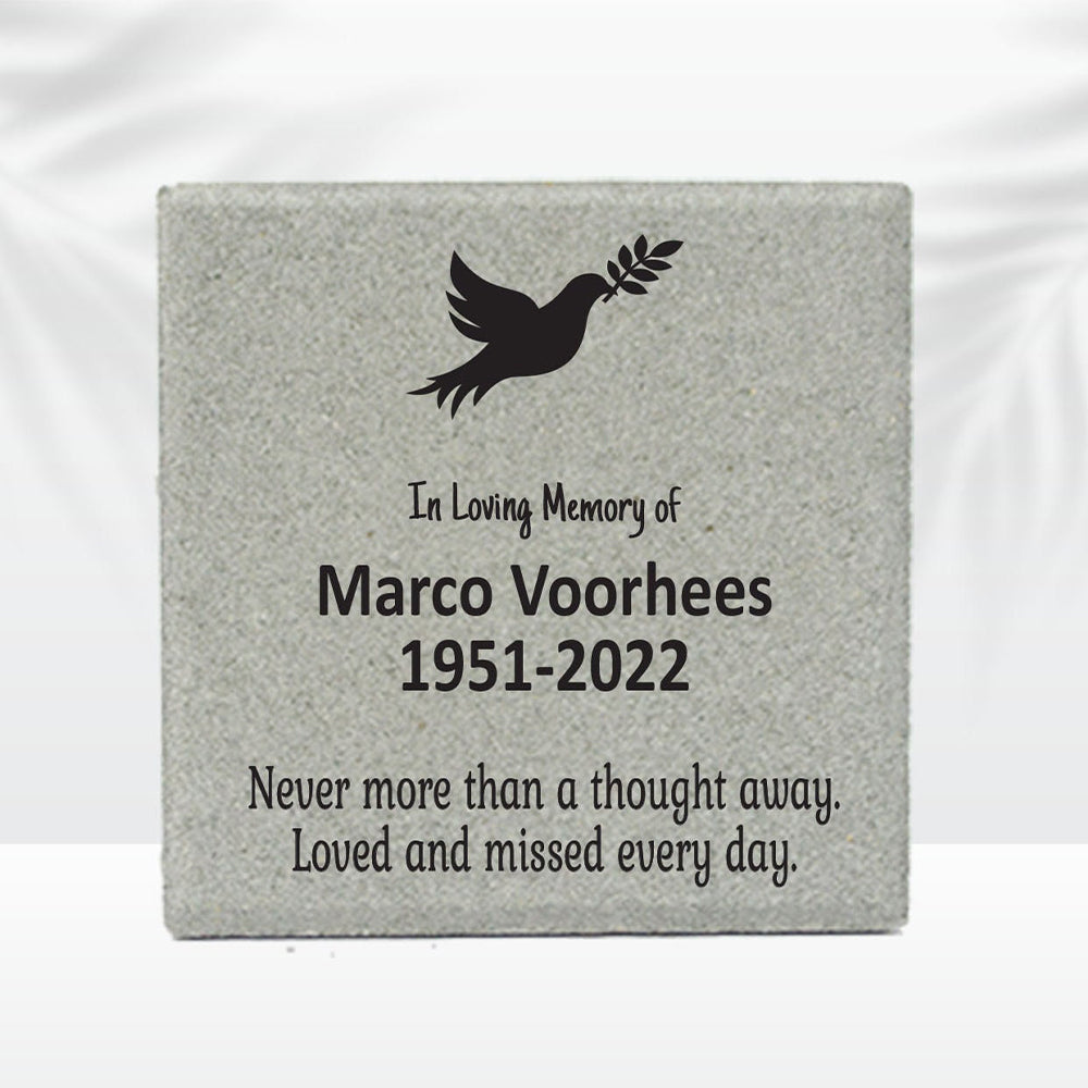 Personalized Dove Memorial Gift with a variety of indoor and outdoor stone choices at www.florida-funshine.com. Our Personalized Family And Friends Memorial Stones serve as heartfelt sympathy gifts for those grieving the loss of a loved one, ensuring a lasting tribute cherished for years. Enjoy free personalization, quick shipping in 1-2 business days, and quality crafted memorials made in the USA.