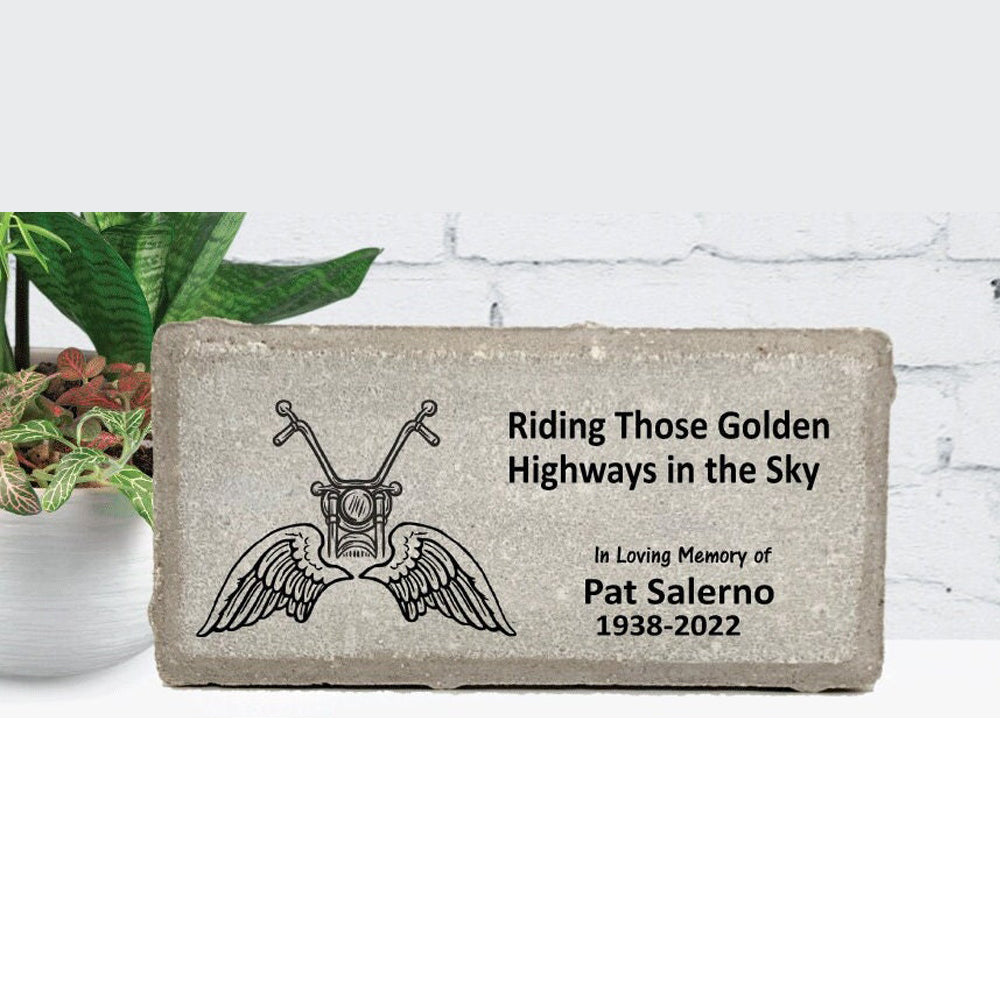 Personalized Motorcycle Biker  Memorial Gift with a variety of indoor and outdoor stone choices at www.florida-funshine.com. Our Personalized Family And Friends Memorial Stones serve as heartfelt sympathy gifts for those grieving the loss of a loved one, ensuring a lasting tribute cherished for years. Enjoy free personalization, quick shipping in 1-2 business days, and quality crafted memorials made in the USA.