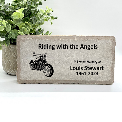 Personalized Motorcycle Biker Memorial Gift with a variety of indoor and outdoor stone choices at www.florida-funshine.com. Our Personalized Family And Friends Memorial Stones serve as heartfelt sympathy gifts for those grieving the loss of a loved one, ensuring a lasting tribute cherished for years. Enjoy free personalization, quick shipping in 1-2 business days, and quality crafted memorials made in the USA.