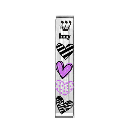 Heart Mezuzah - purple and black - With or without name