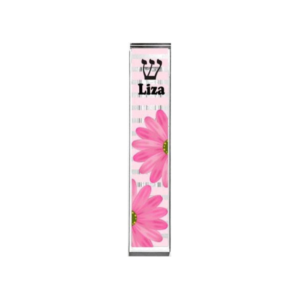 Pink Daisy Mezuzah - Personalized Flower and Stripes Mezuzah