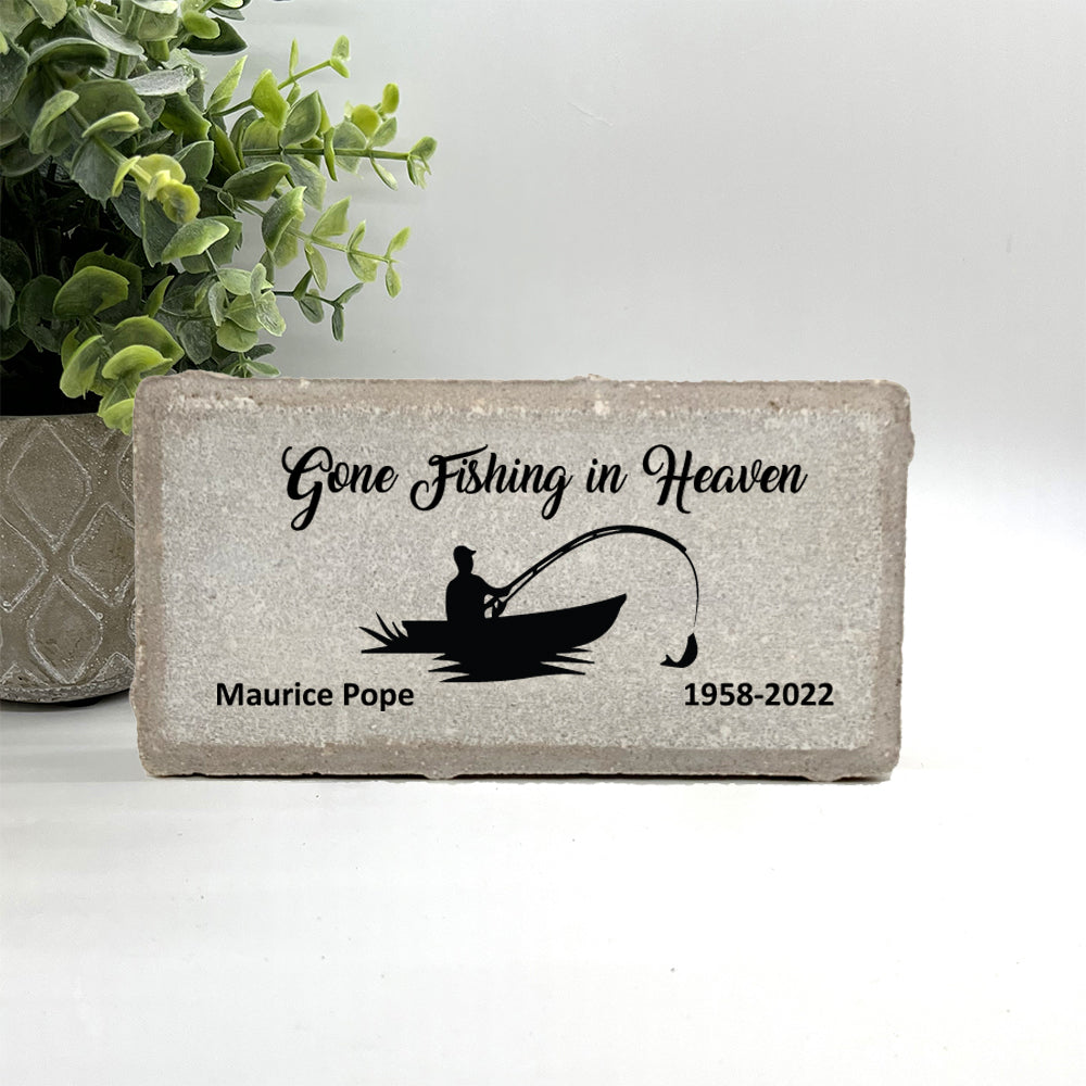 FISHERMAN MEMORIAL STONE - "Gone Fishing in Heaven" - Choice of stone