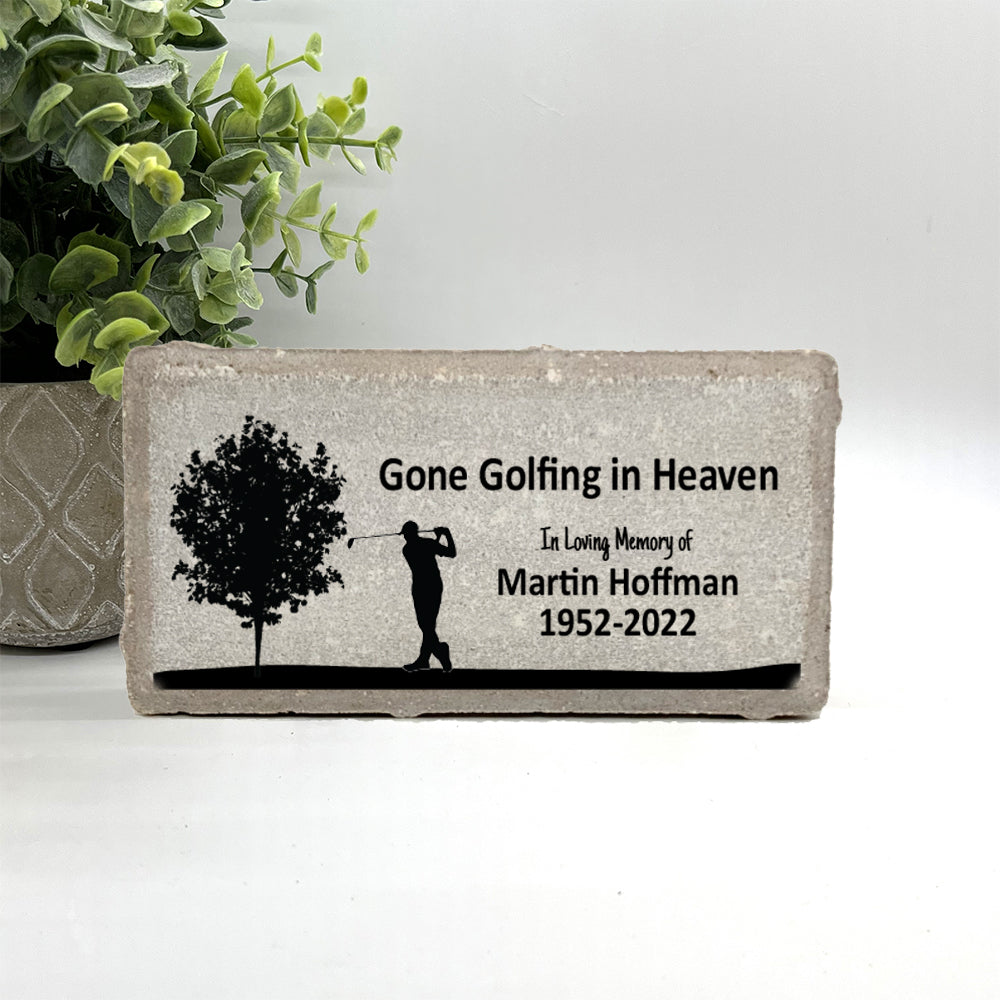 Personalized Golfer Memorial Gift with a variety of indoor and outdoor stone choices at www.florida-funshine.com. Our Personalized Family And Friends Memorial Stones serve as heartfelt sympathy gifts for those grieving the loss of a loved one, ensuring a lasting tribute cherished for years. Enjoy free personalization, quick shipping in 1-2 business days, and quality crafted memorials made in the USA.