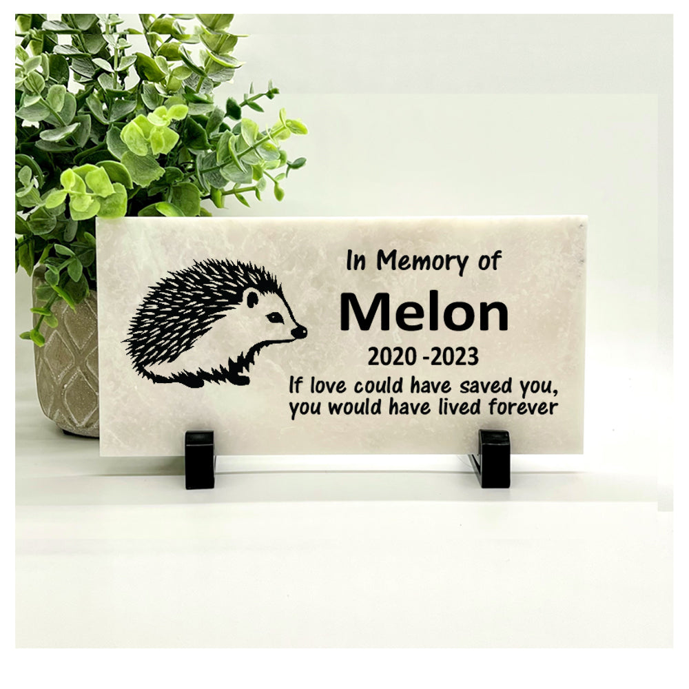 Hedgehog Memorial Stone - Personalized Pet Keepsake - Loss of Hedgehog Sympathy Gift - Choice of Marble, Concrete, or Slate Stone