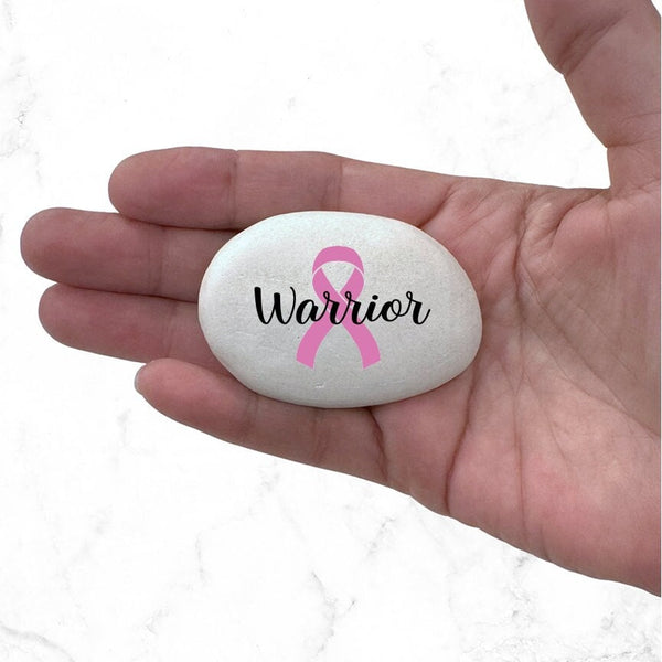 Warrior Stone - Cancer Warrior Gift - Warrior handcrafted stone - Pink Cancer Ribbon - Breast Cancer Warrior - Warrior- Choice of stone size