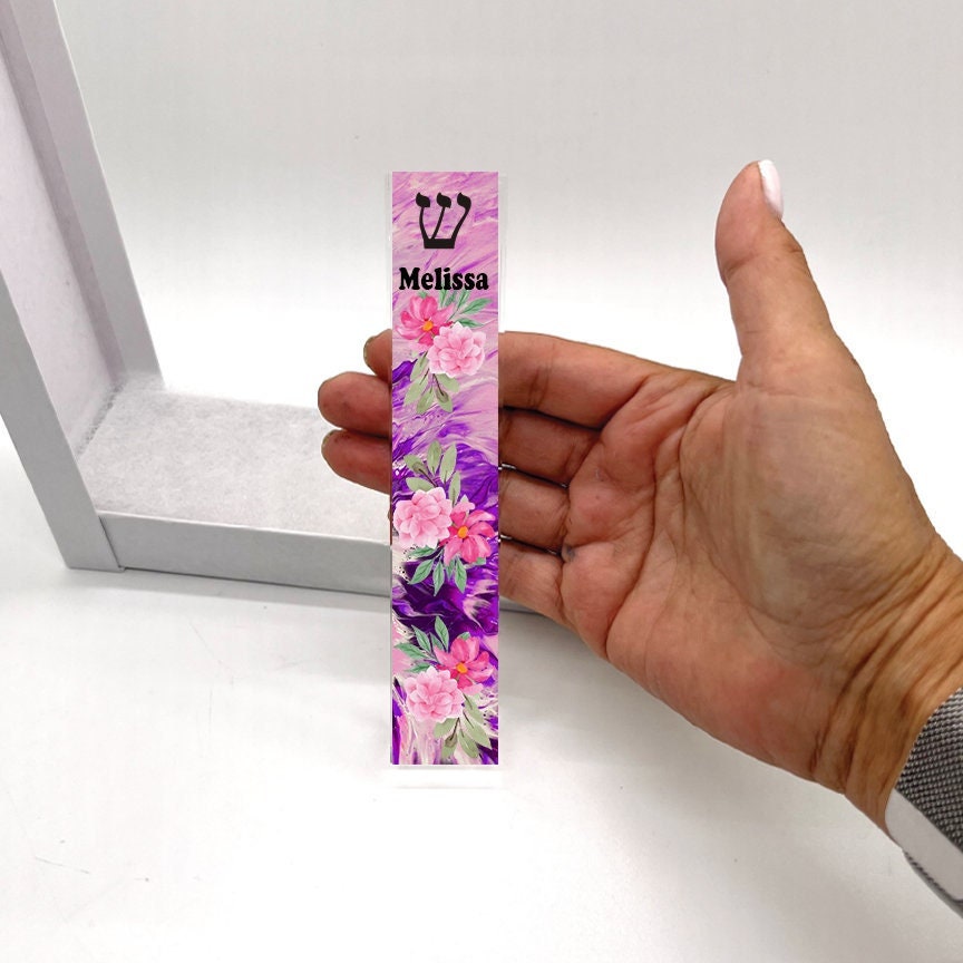 Mezuzah - Flower Mezuzah - With or without Name - Acrylic Mezuzah - Modern Mezuzah - Personalized Mezuzah - Floral Mezuzah Case