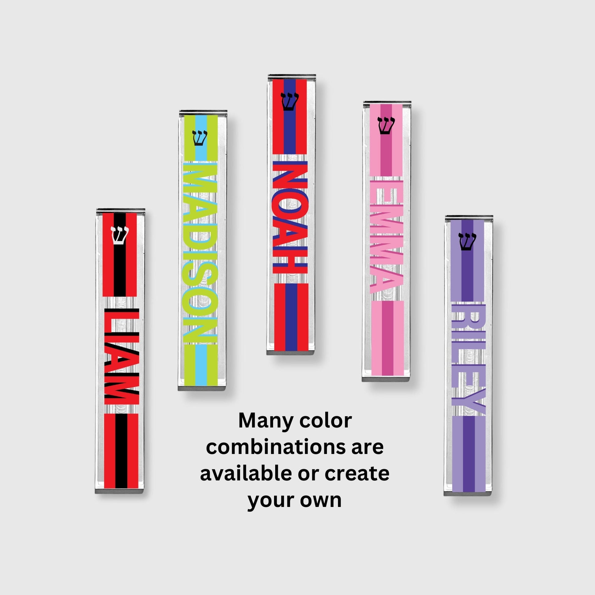 Custom Mezuzah - Personalized Name mezuzah with your choice of colors, favorite team colors, Acrylic Mezuzah, Personalized Judaica Gift