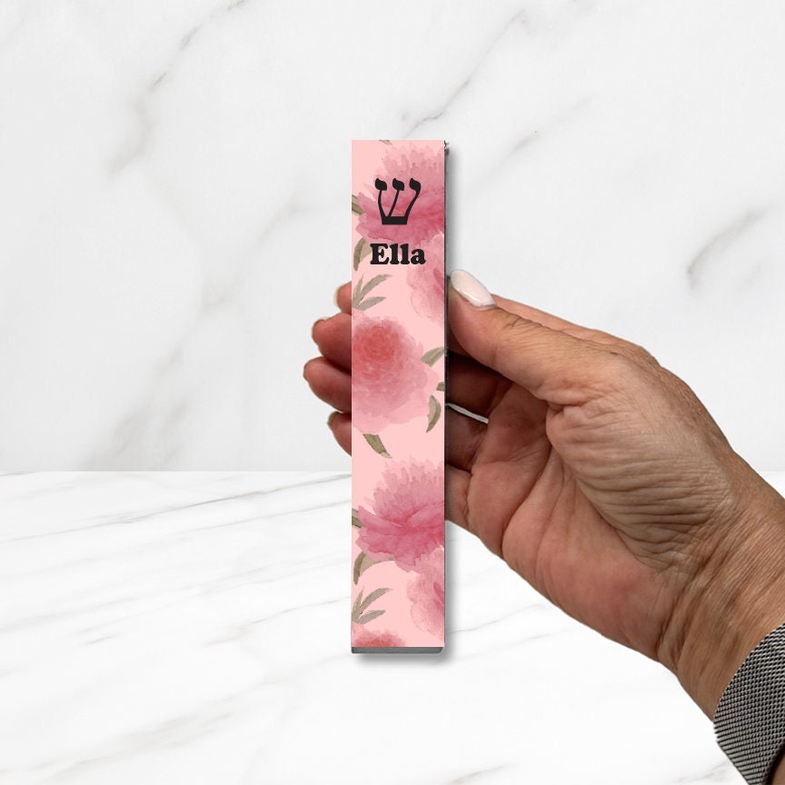 Mezuzah - Pink Peonies Mezuzah - With or without name - Acrylic Flower Mezuzah - Floral Judaica Gift - New Baby Gift - New home gift