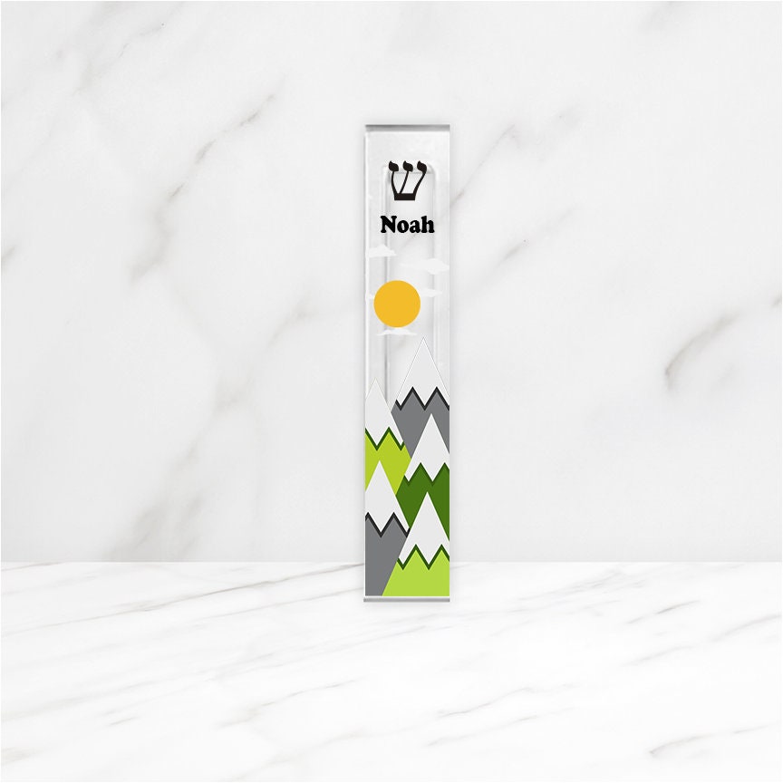 Mezuzah - Mountain Theme for Nursery, New Baby Mezuzah, Mezuzah for kids room - Acrylic Mezuzah - Personalized Judaica Gift - Custom Mezuzah