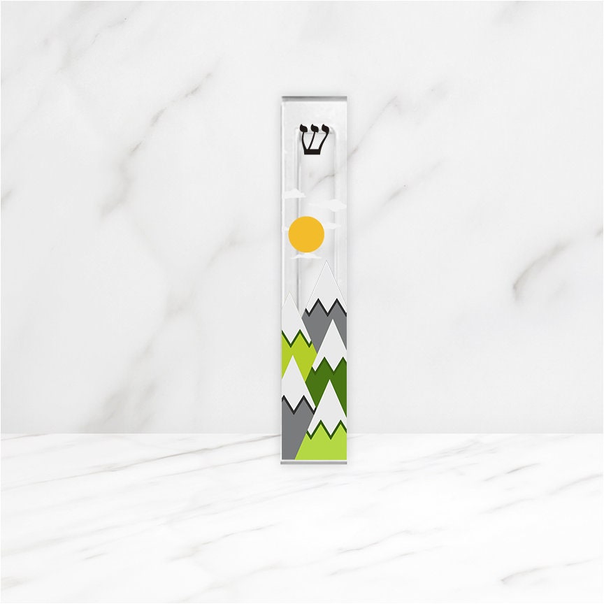 Mezuzah - Mountain Theme for Nursery, New Baby Mezuzah, Mezuzah for kids room - Acrylic Mezuzah - Personalized Judaica Gift - Custom Mezuzah