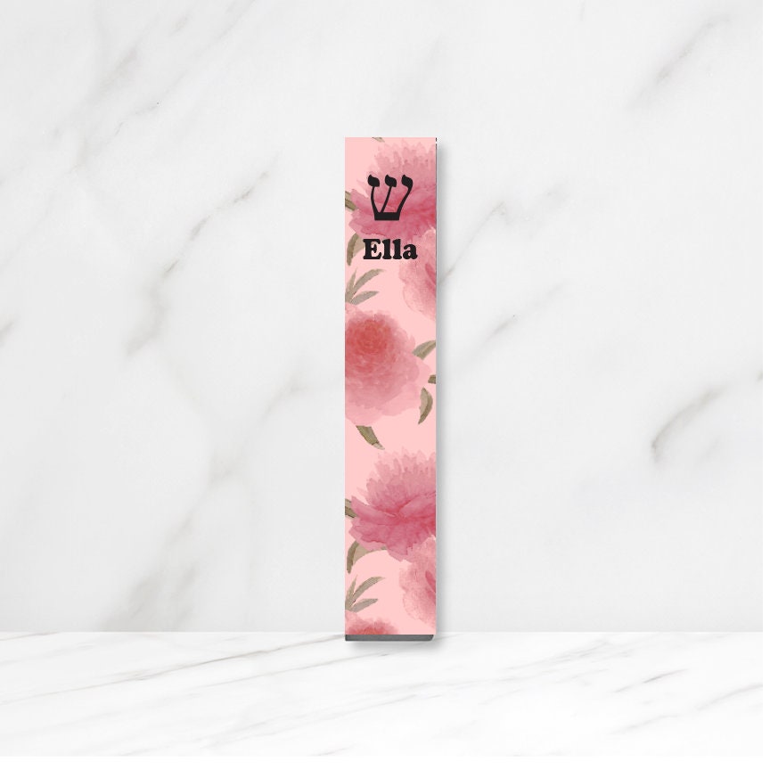 Mezuzah - Pink Peonies Mezuzah - With or without name - Acrylic Flower Mezuzah - Floral Judaica Gift - New Baby Gift - New home gift