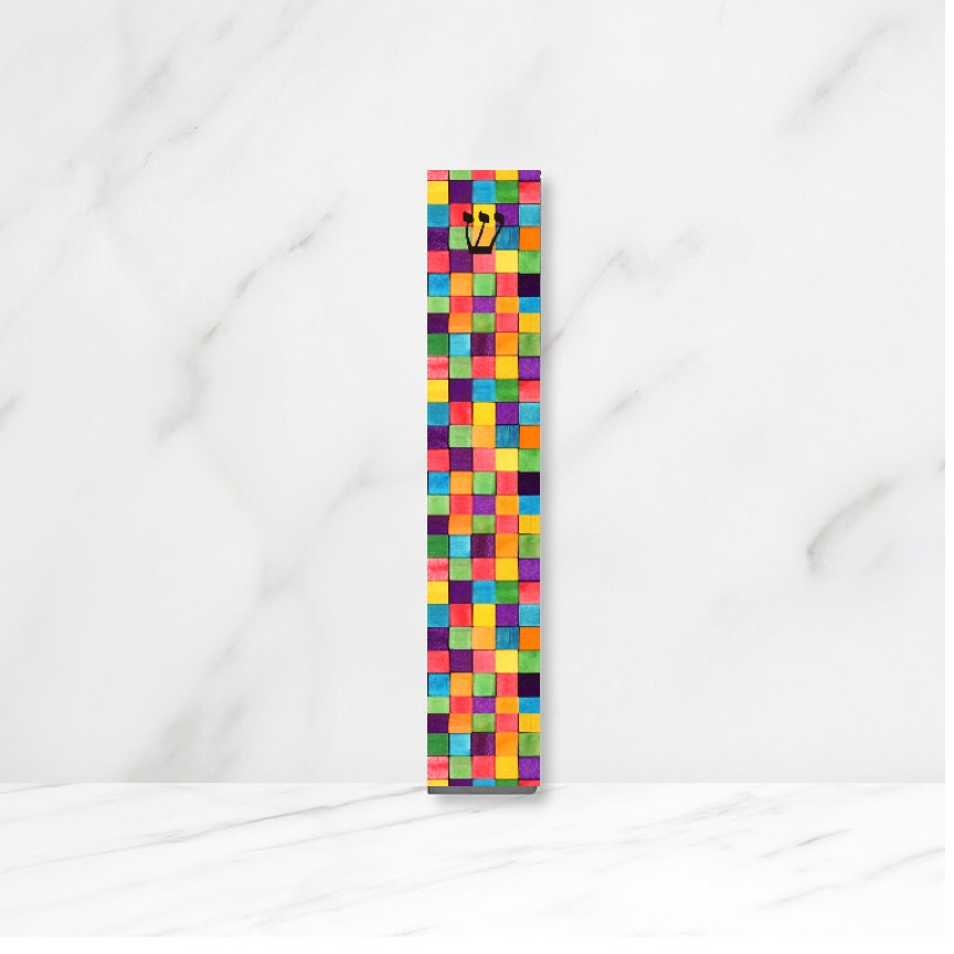 Mezuzah - Acrylic Mezuzah - Personalized Judaica Gift - New Baby Gift - Kids Mezuzah - Colored Blocks Custom Mezuzah - With or without name