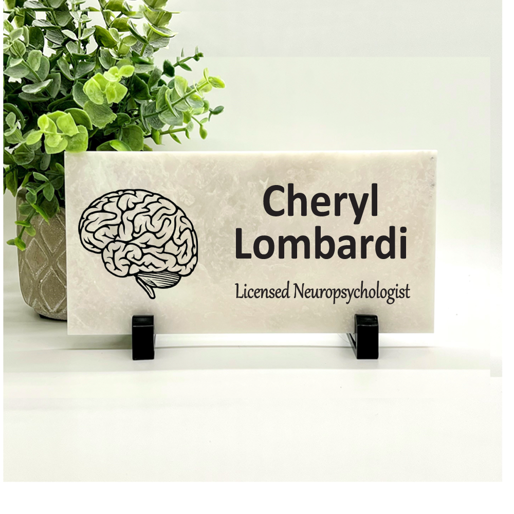Marble Name Plate with Brain Image  - Brain Name Plate