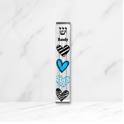 Heart Mezuzah- Turquoise and black - With or without name